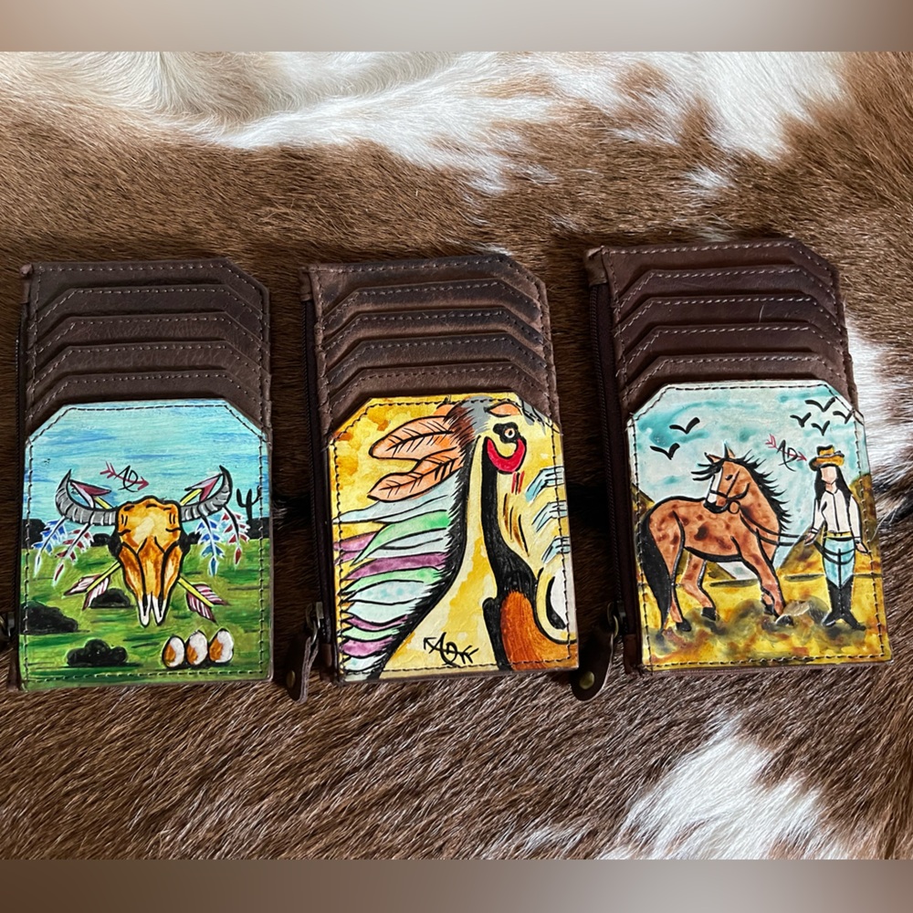 ❤️❤️Western Leather Hand Painted Slim Wallet. Card Holder Cowgirl ❤️❤️